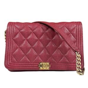 CHANEL Authentic Red Caviar Leather Wallet
